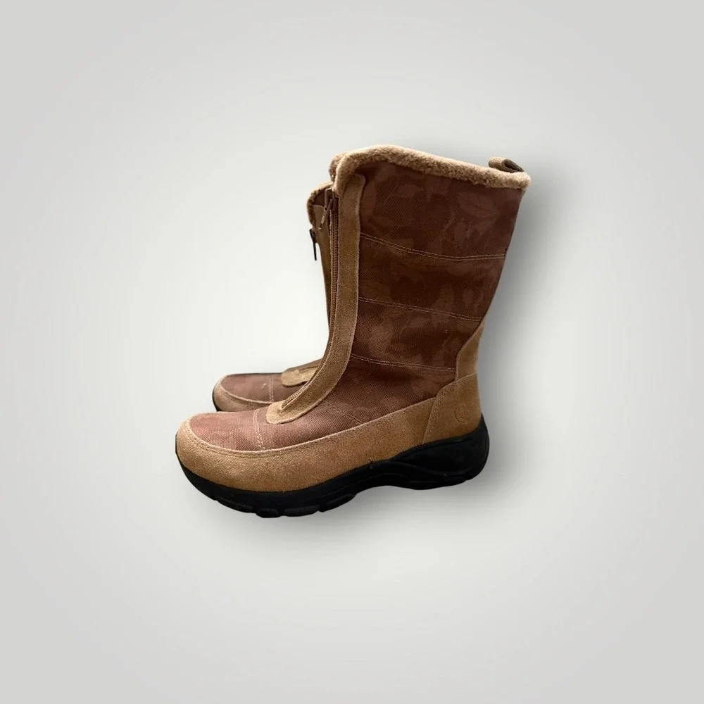 Lands End Snow Boots NWT Women 6.5 Brown Suede Thermolite Insulated Zip Floral